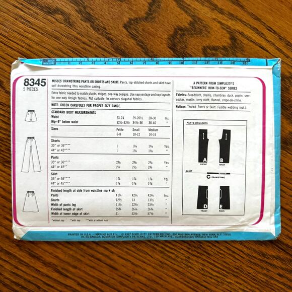 Vintage 1970s Simplicity 8345 Sewing Pattern Size XS-S Skirt Short Pant COMPLETE - Picture 2 of 2